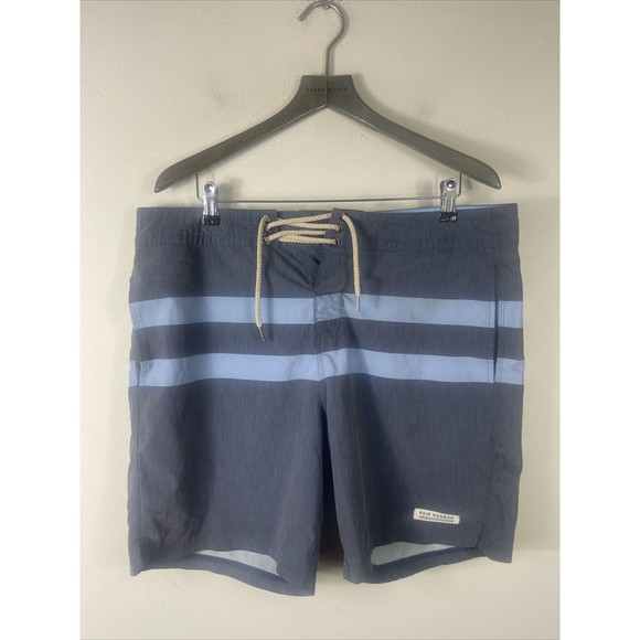 Fair Harbor Board Shorts Swim Trunks Mens Size 36 Blue Striped Print Surf Swim - Picture 1 of 6
